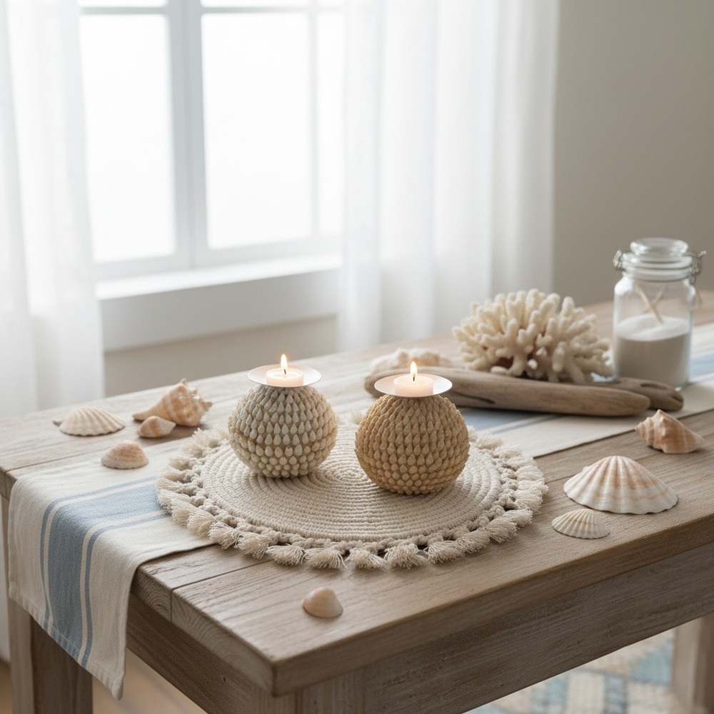 Handmade Natural Shell Tea candle Holders - Set of 2.